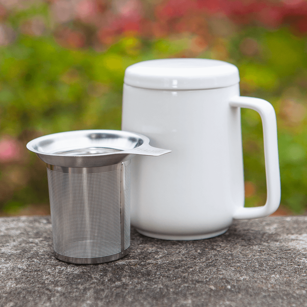 Porcelain Personal Tea Mug with Stainless Steel Infuser - 12oz