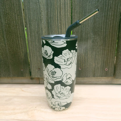 Charcoal Bloom Tumbler with Straw